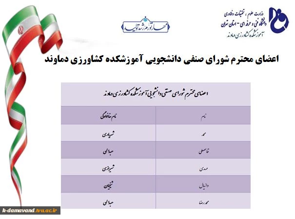 اعضای محترم شورای صنفی دانشجویی آموزشکده کشاورزی دماوند 2